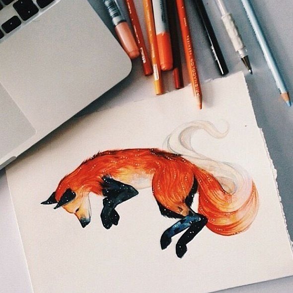 Лисенок маркерами