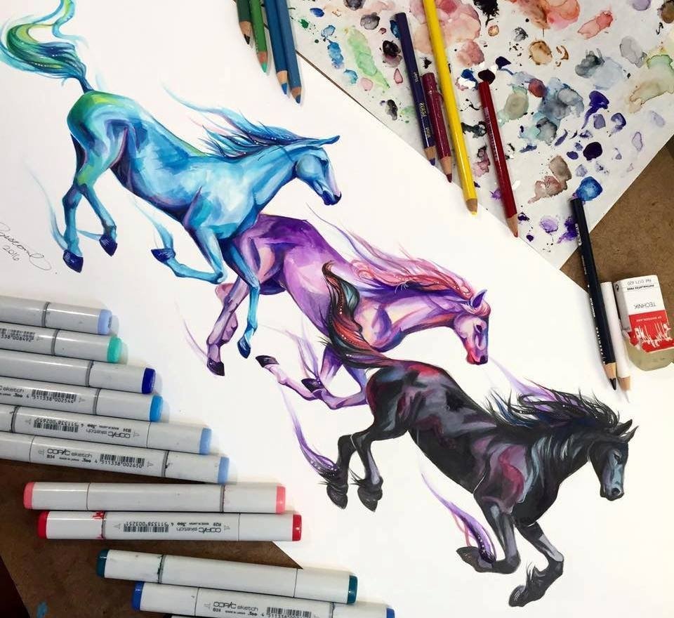 Лошадь рисунок маркерами