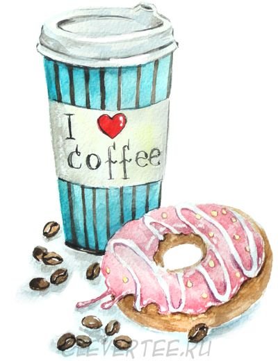 Кофе и пончик рисунок