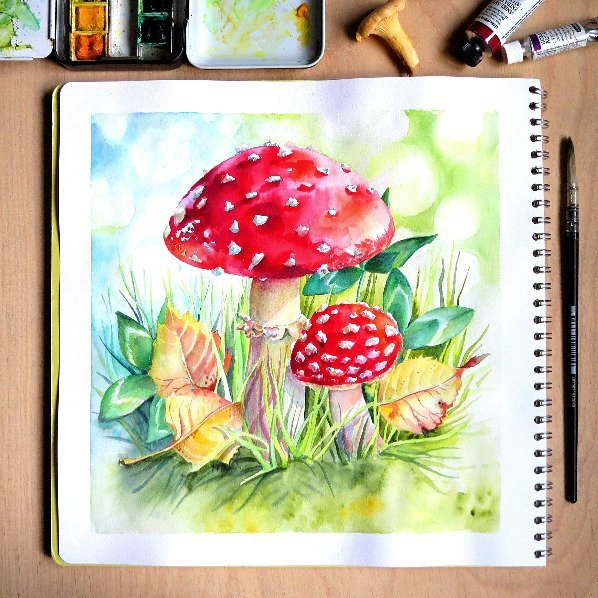 Мухомор рисунок маркерами