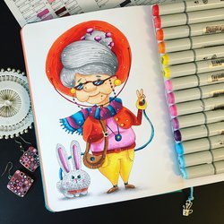 Открытка маркерами на др бабушке