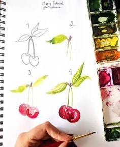 Рисование маркерами вишня пошагово