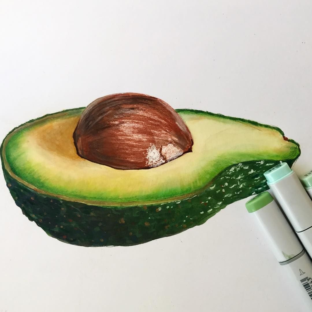 Скетчи цветными карандашами авокадо