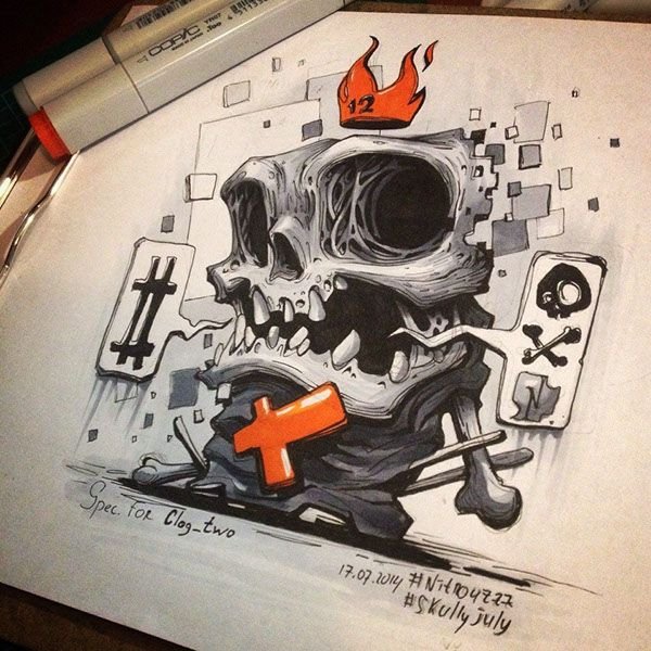 Череп черным маркером