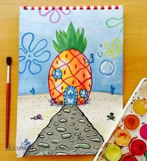 Рисовать дом Спанч Боба