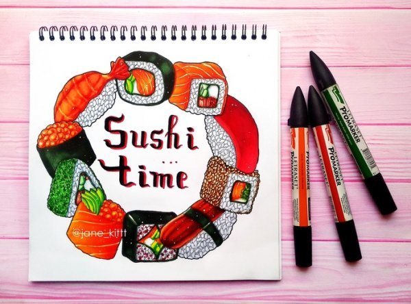 Суши рисовать маркерами