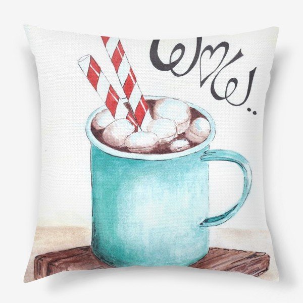 Кружка с маршмеллоу акварелью