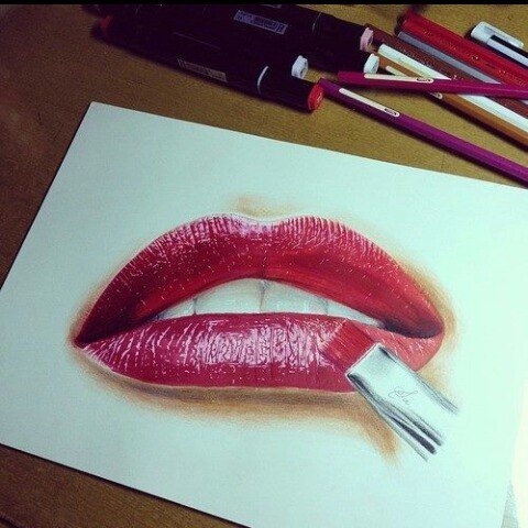 Рисунки помадой на бумаге