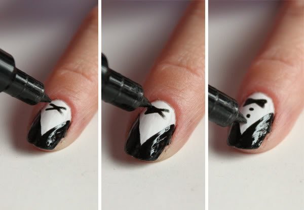 Рисунки на ногтях маркером черным