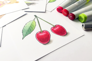 Скетчинг маркерами вишня