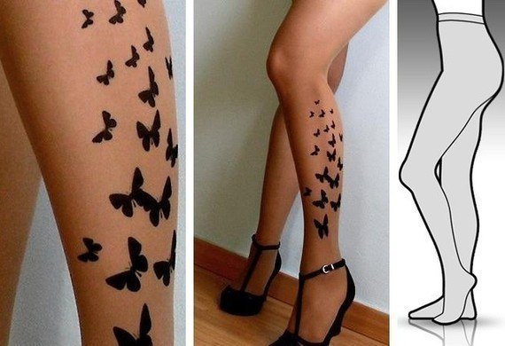 Тату хной бабочка на ноге