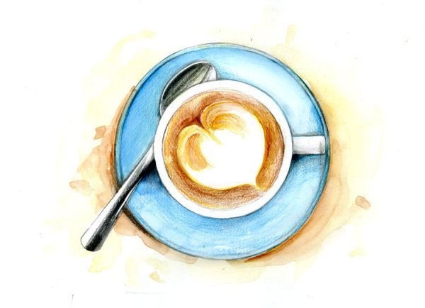 Чашка кофе скетч акварелью