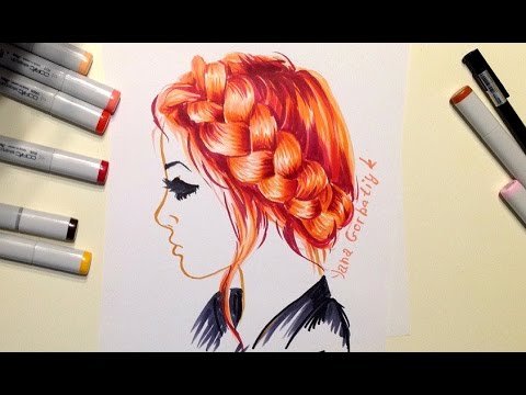 Прически цветными карандашами