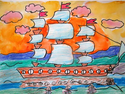 Корабль рисунок фломастерами