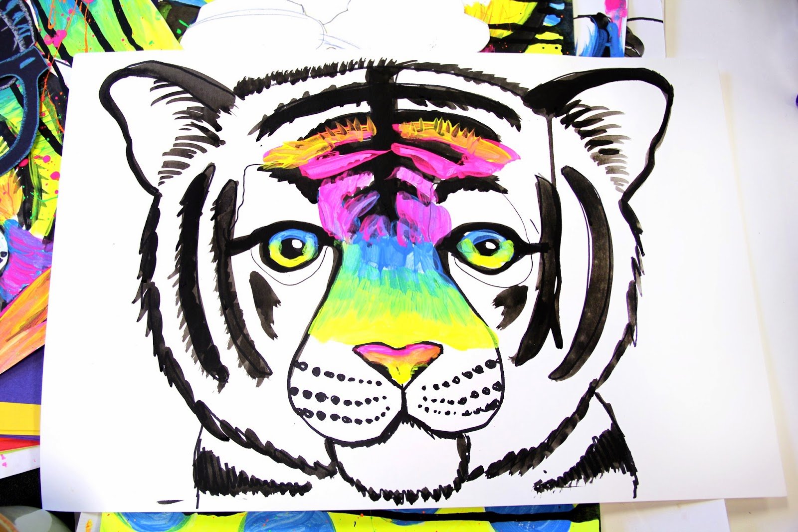 Тигр рисунок фломастерами