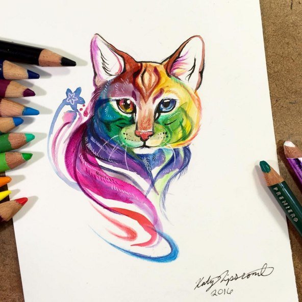 Кот фломастерами