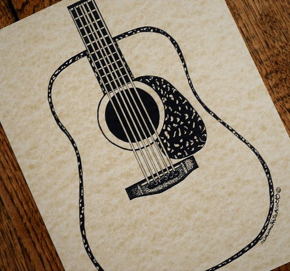 Гитара рисунок карандашом цветной