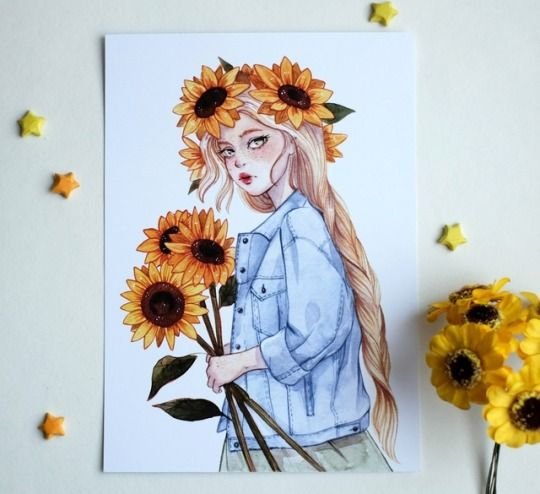 Арты с подсолнухами в скетчбук