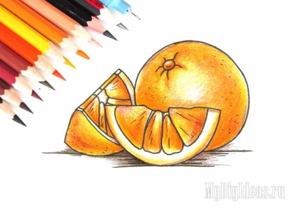 Апельсин цветными карандашами
