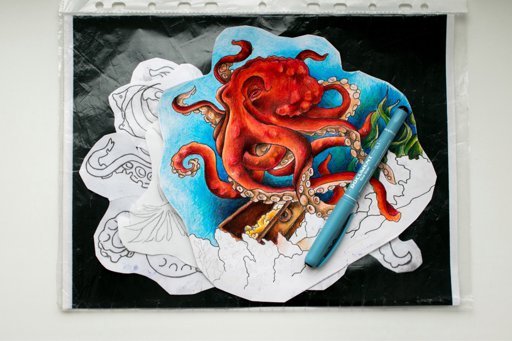 Осьминог маркерами