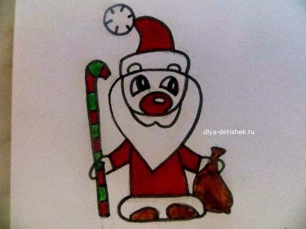 Дед Мороз рисунок фломастерами