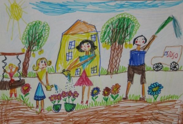 Семья на даче рисунок