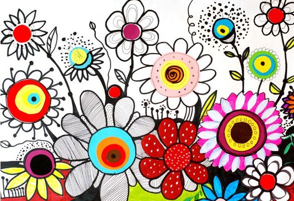 Декоративные цветы фломастерами