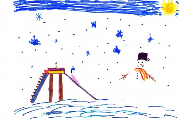 Зимний рисунок для детей фломастерами