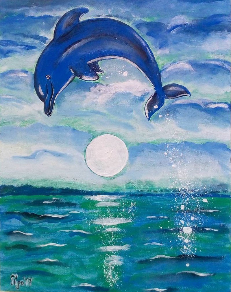 Дельфин красками для детей