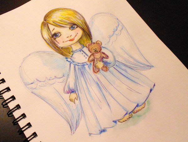 Ангел цветными карандашами
