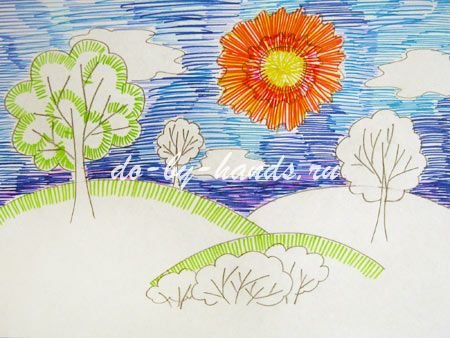 Рисование штрихами красками