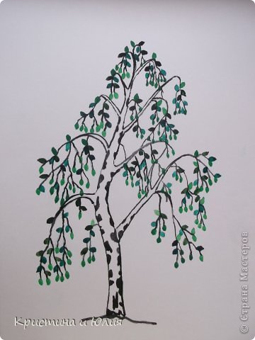 Рисование берёзы красками