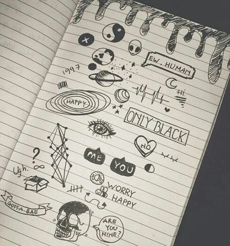 Надписи черной ручкой в тетради