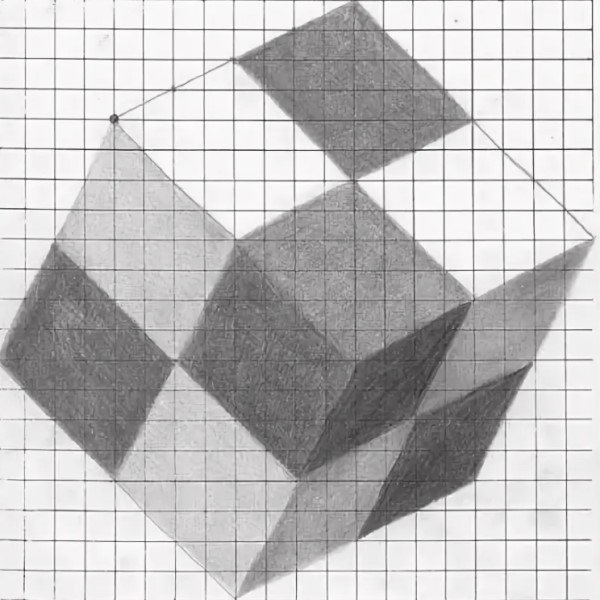 Объёмные фигуры по клеточкам в тетради