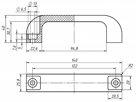 Дверная ручка 672/BL чертеж
