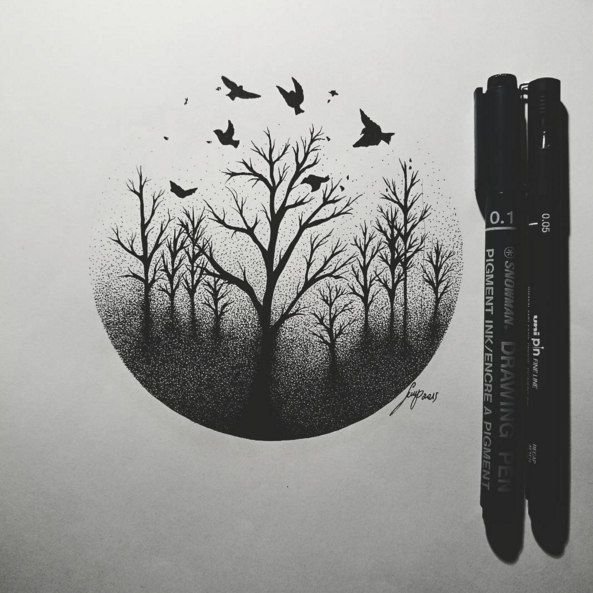 Тату блэкворк лес эскизы