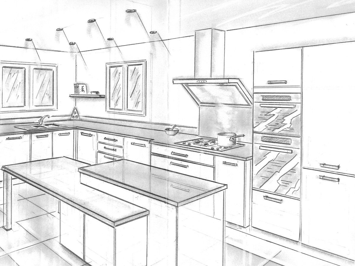 Кухня в современном стиле нарисованная