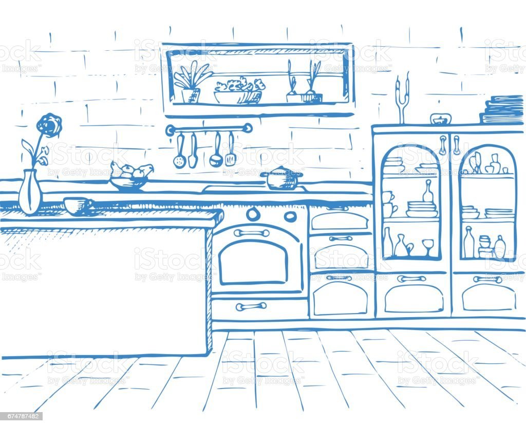 Кухня рисунок плоский стиль