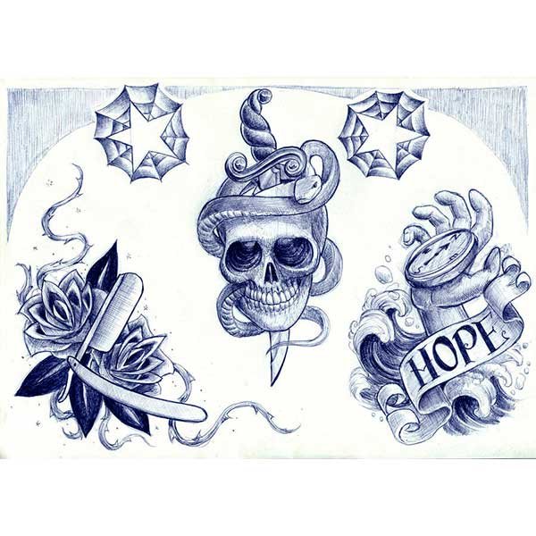 Рисунки ручкой тату в тетради