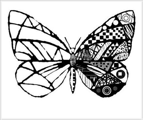 Бабочка черной гелевой ручкой