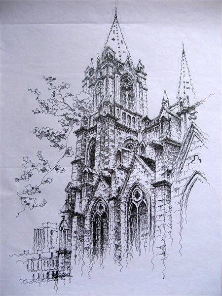 Архитектура в готическом стиле акварели карандаш