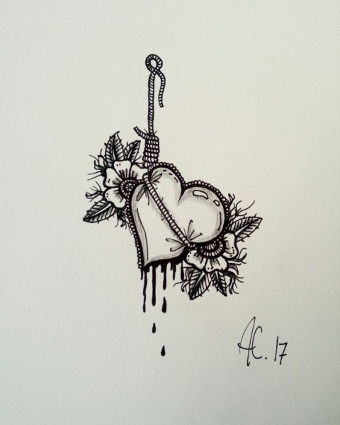 Сердце черной ручкой