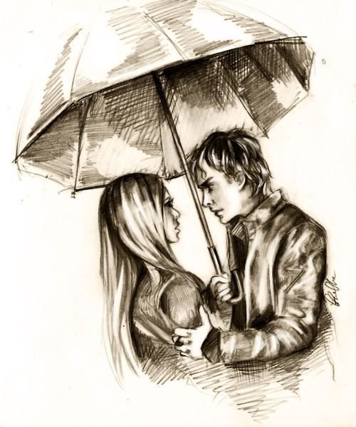 Любовь под зонтиком карандаш