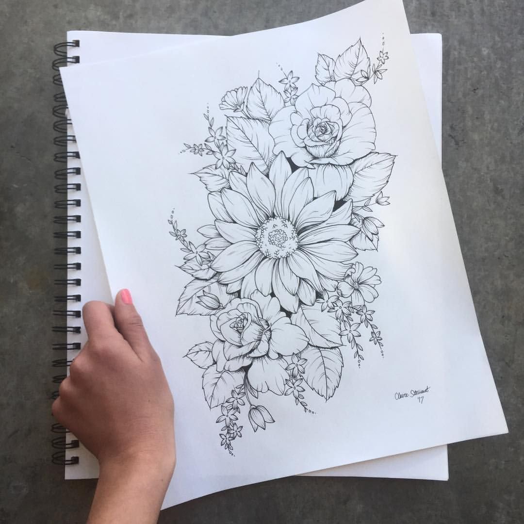 Цветы карандашом в скетчбуке