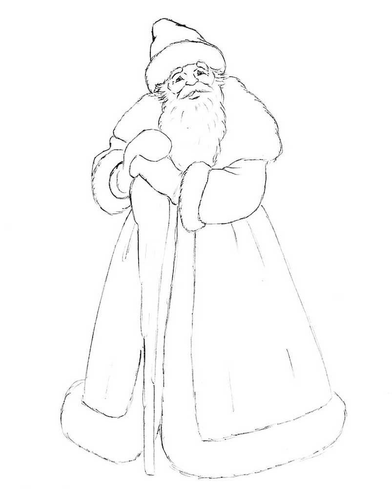 Нарисовать Деда Мороза карандашом