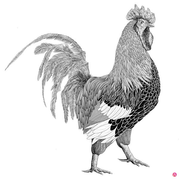 Петух набросок черно белый