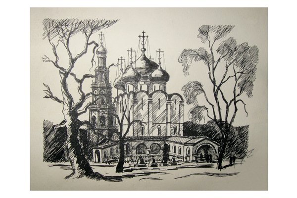 Новодевичий монастырь нарисовать