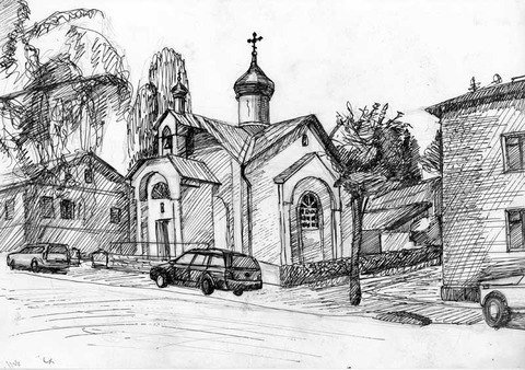 Церковь гелевой ручкой