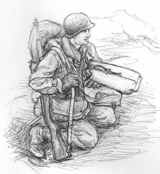 Солдат на войне карандашом