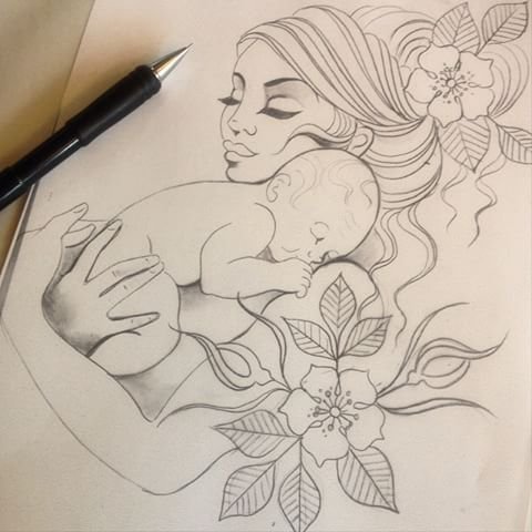 Мать с ребенком эскиз